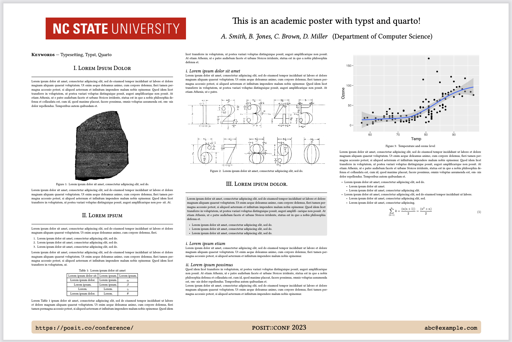 Screenshot of a poster in landscape orientiation. The poster includes a logo in the top right, a title in the top left, and content arranged in three columns.