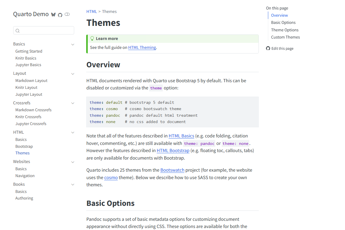 A screenshot of a Quarto document where the sidebar has a white background and is closer to the body text.